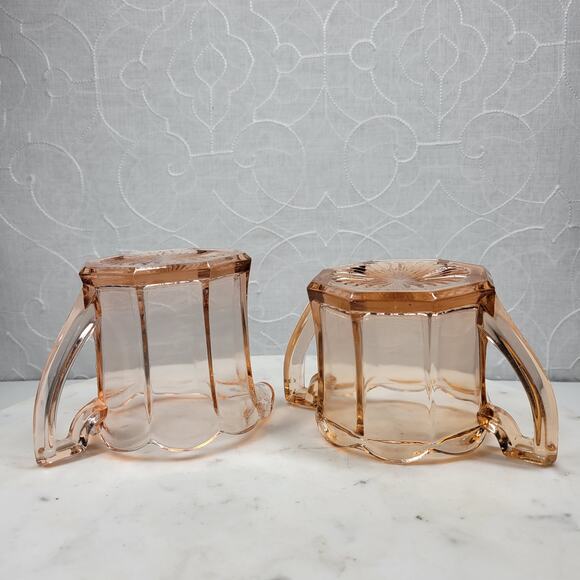Greensburg‎ Pink Depression Glass Creamer Double Handled Octagon Sugar Bowl - Picture 5 of 16